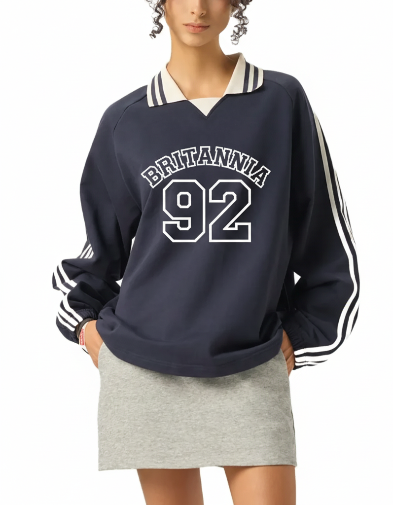 Oxford Stripe Lapel Sweatshirt