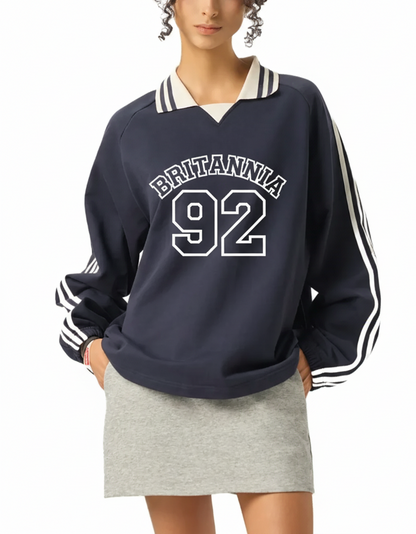 Oxford Stripe Lapel Sweatshirt