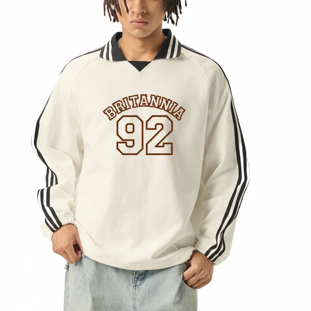 Oxford Stripe Lapel Sweatshirt